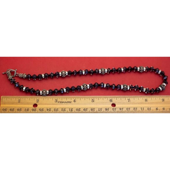 18 inch, Vintage Purple Abstract Beads Silver Tone Beaded Necklace - F45 - Picture 3 of 3